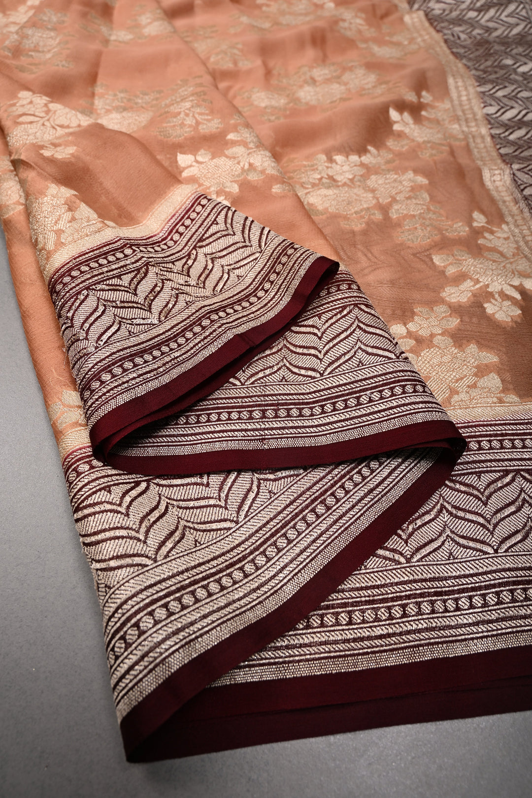 Dusty Rose Pure Georgette  Silk Banarasi Saree  with rose Jaal Weave Zari | SILK MARK CERTIFIED | SHOBITAM