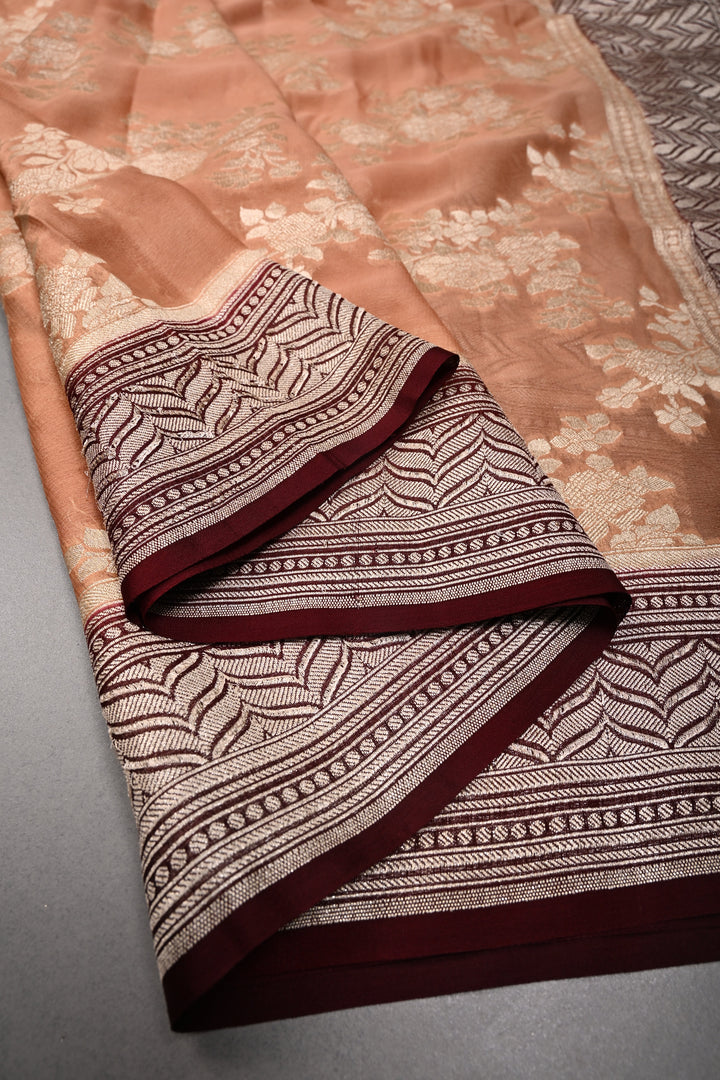Dusty Rose Pure Georgette  Silk Banarasi Saree  with rose Jaal Weave Zari | SILK MARK CERTIFIED | SHOBITAM