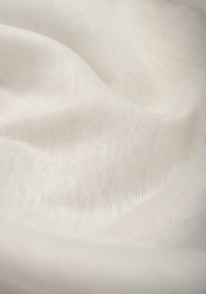 White Cotton Blend Saree with Sequins Border and Pallu | SHOBITAM