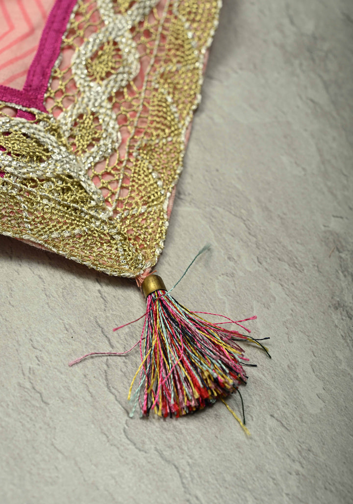 Blush Pink Viscose Saree With Stripes and Gota Patti Border | SHOBITAM