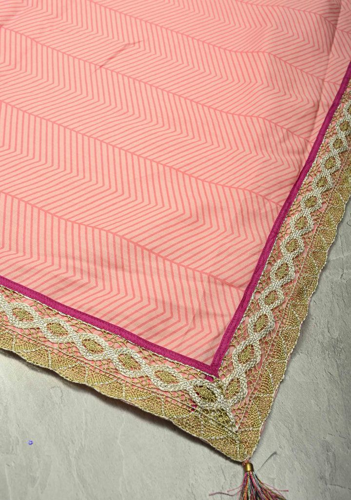 Blush Pink Viscose Saree With Stripes and Gota Patti Border | SHOBITAM