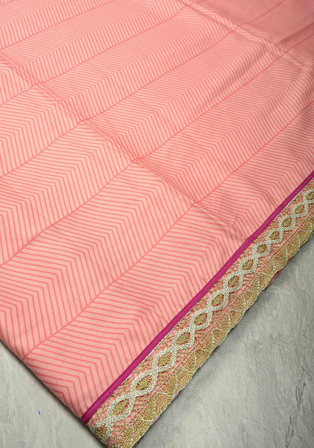 Blush Pink Viscose Saree With Stripes and Gota Patti Border | SHOBITAM
