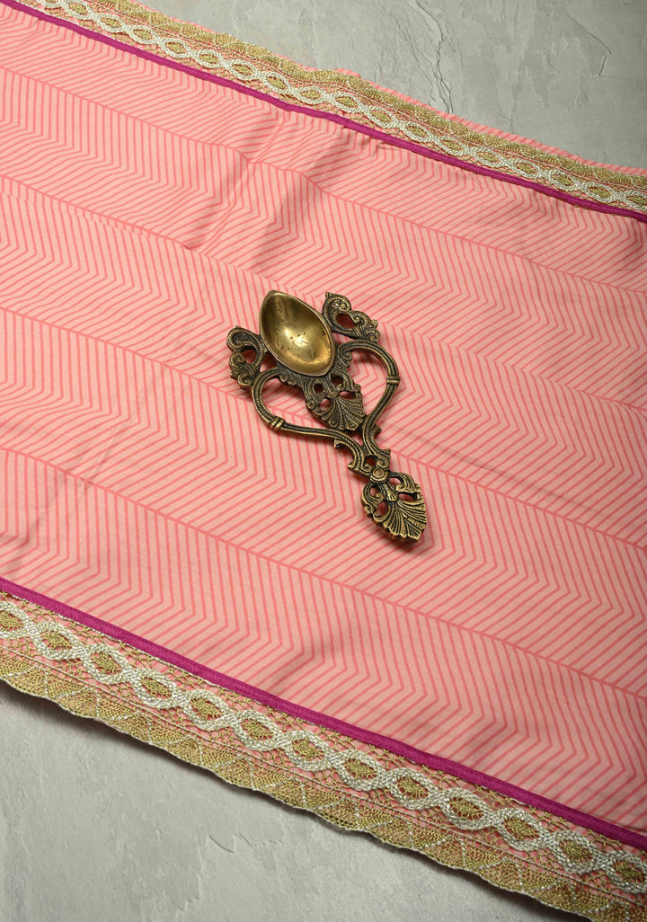 Blush Pink Viscose Saree With Stripes and Gota Patti Border | SHOBITAM