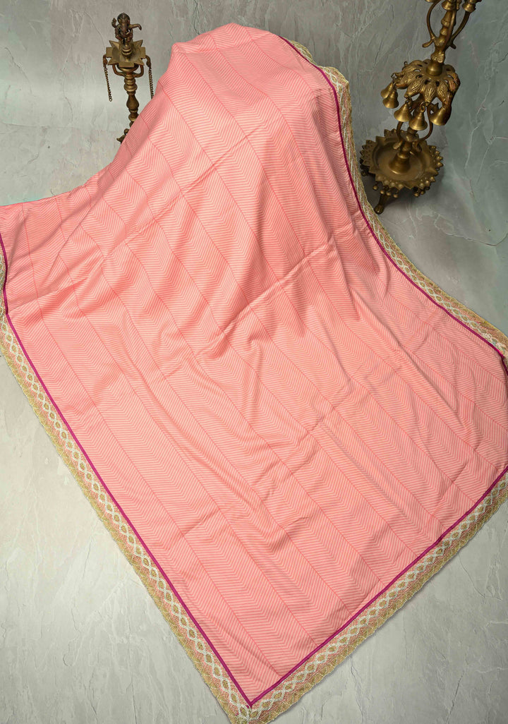 Blush Pink Viscose Saree With Stripes and Gota Patti Border | SHOBITAM