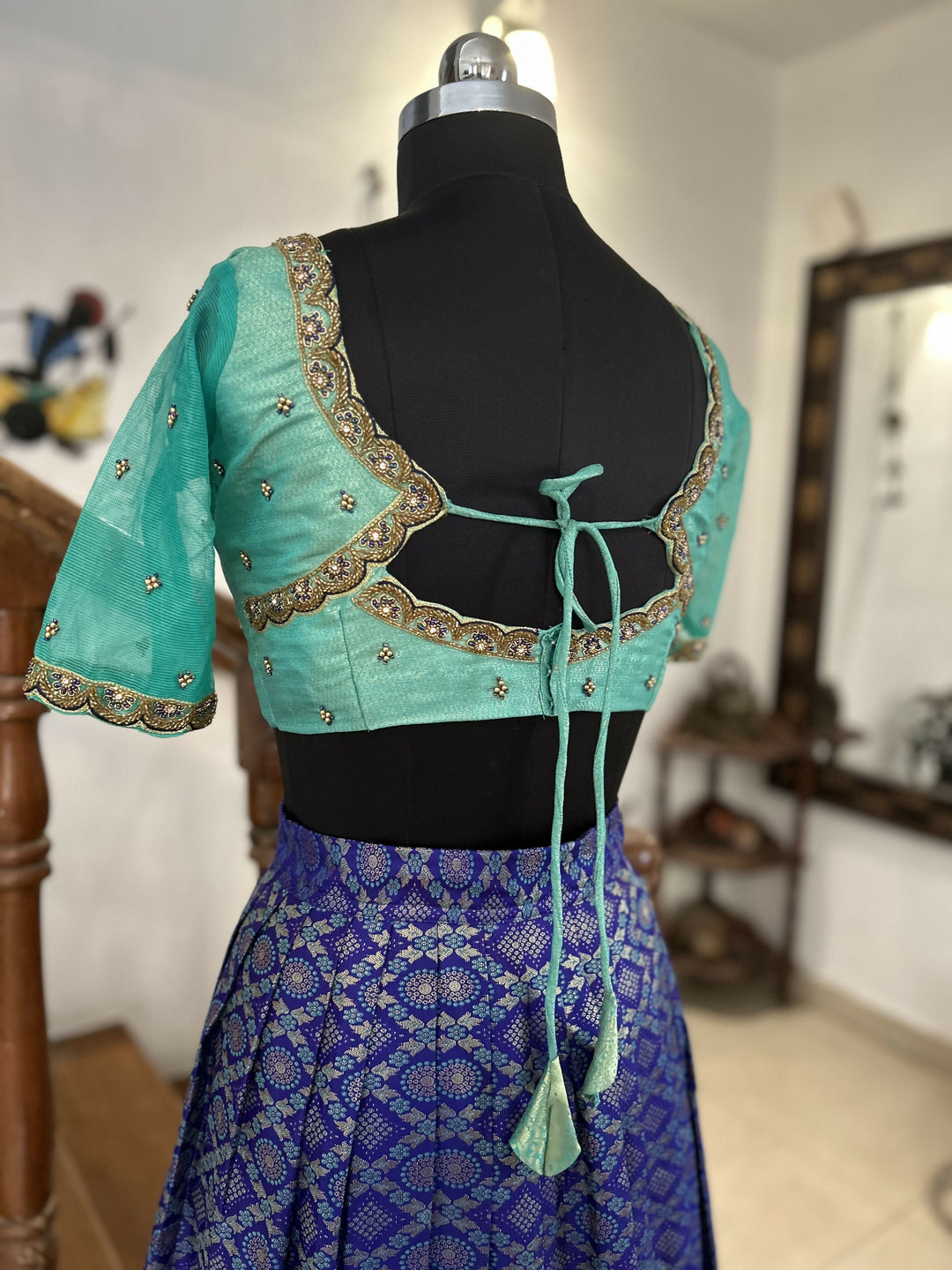 Navy blue jacquard semi Kanchi Lehenga | SHOBITAM