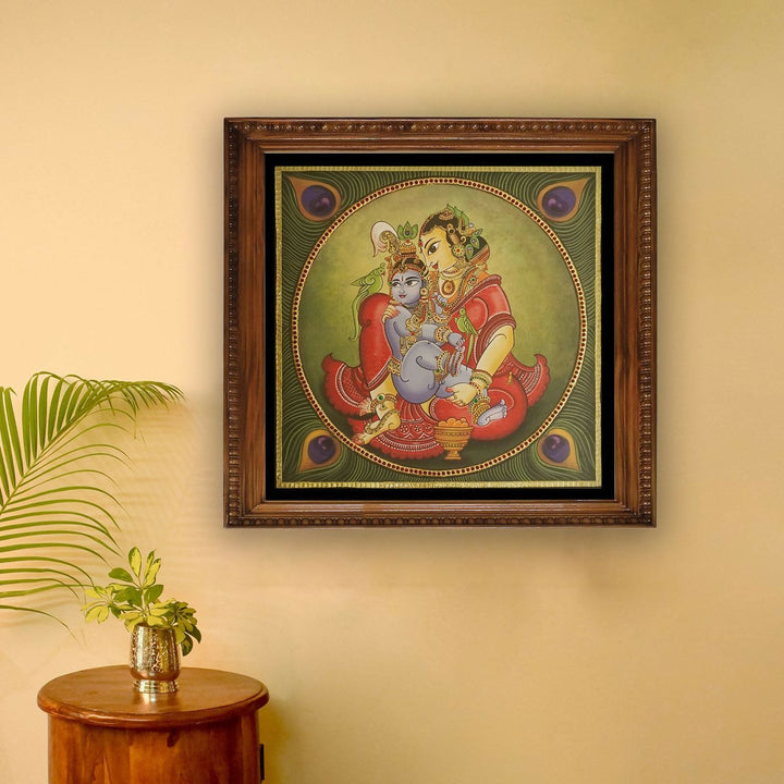 TANJORE PAINTING YASODHA KRISHNA 28*28 | SHOBITAM
