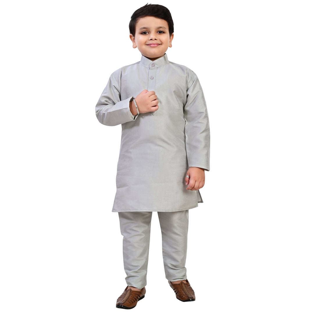 Boys Geometric Jacquard Indo Western Sherwani with Kurta Pajama - Grey | SHOBITAM