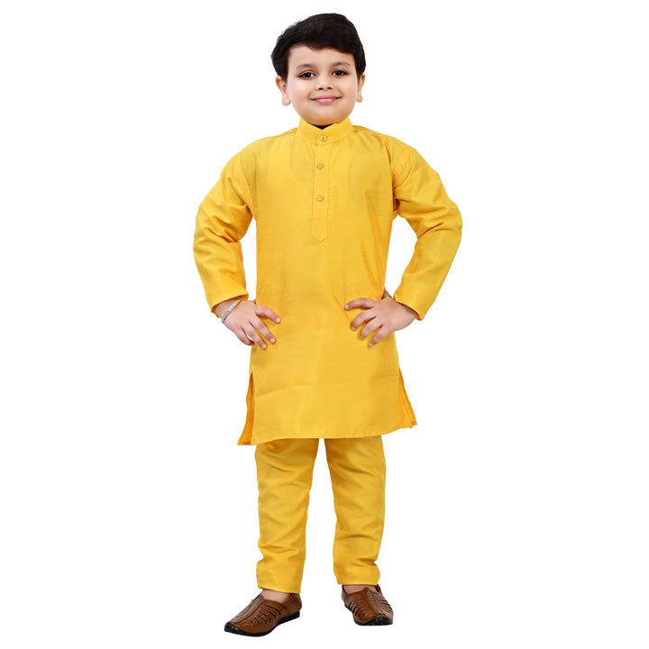 Boys Geometric Jacquard Indo Western Sherwani with Kurta Pajama - Yellow | SHOBITAM