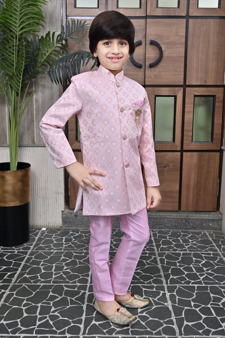 Boys Buti Pattern Jacquard Sherwani with Trousers Set - Onion | SHOBITAM
