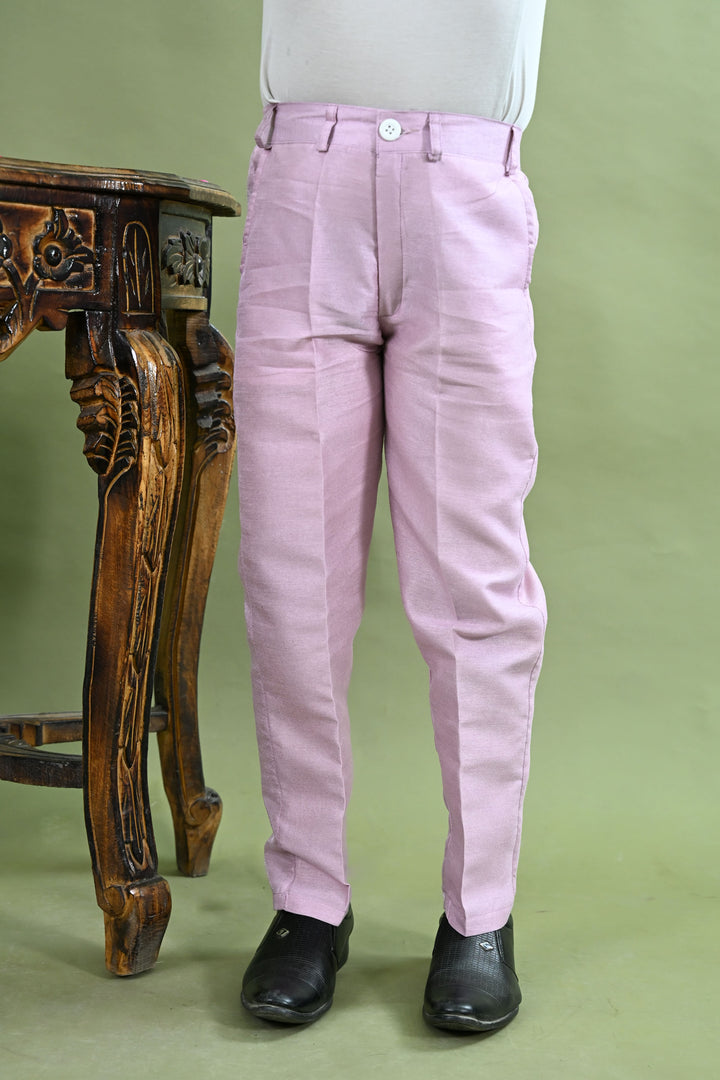 Boys Cotton Silk Geometric Embroidered Sequinned Sherwani with Pant & Necklace Set - Lilac | SHOBITAM