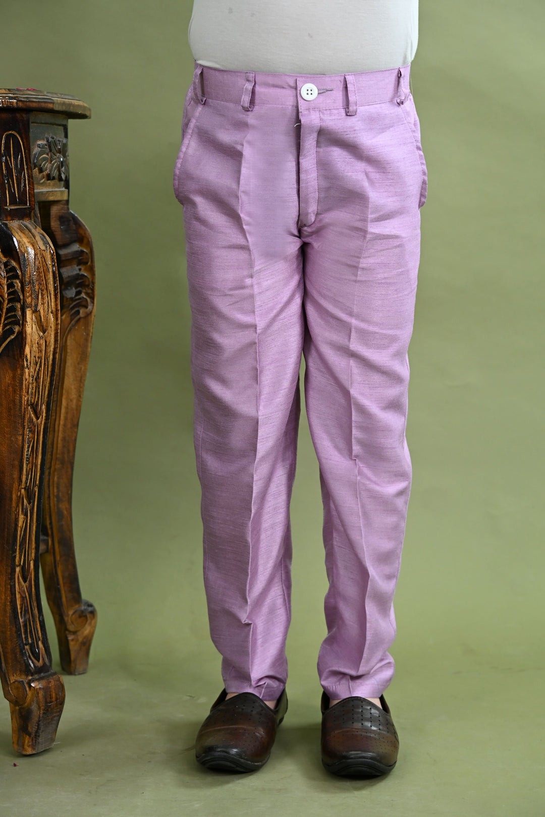 Boys Cotton Silk Ethnic Motifs Sequined Embroidered Sherwani with Pant & Necklace Set - Lilac | SHOBITAM