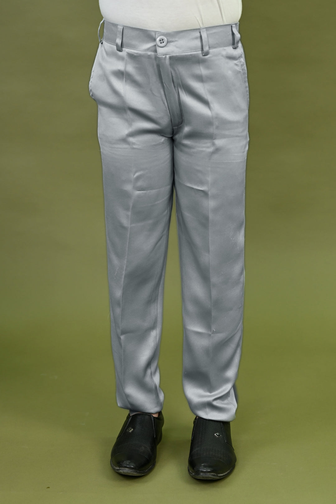 Boys Satin Embroidered Zigzag Sequined Sherwani & Trousers Set - Grey | SHOBITAM