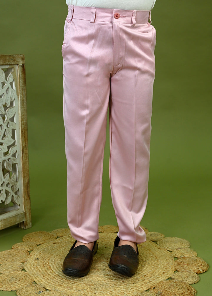 Boys Satin Embroidered Zigzag Sequined Sherwani & Trousers Set - Onion Pink | SHOBITAM