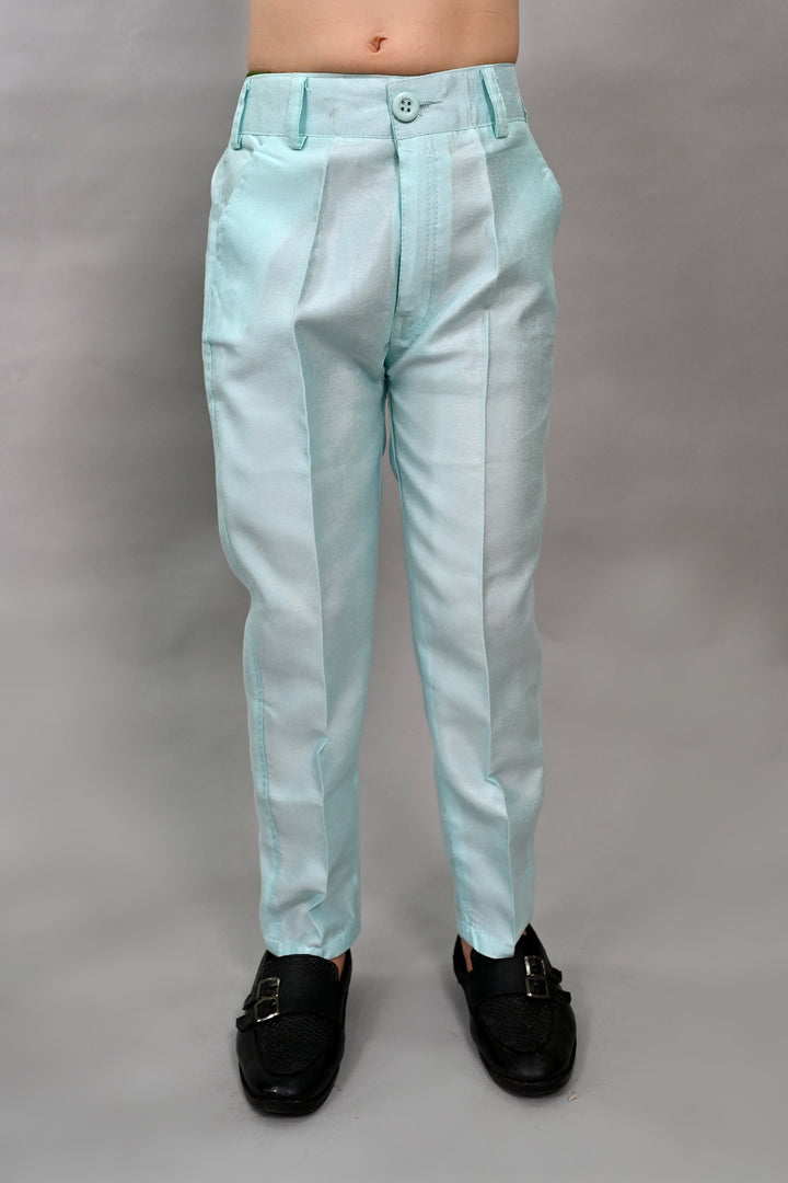 Boys Silk Sequined Embroidered Wavy Motifs Sherwani Set - Sky Blue  | SHOBITAM