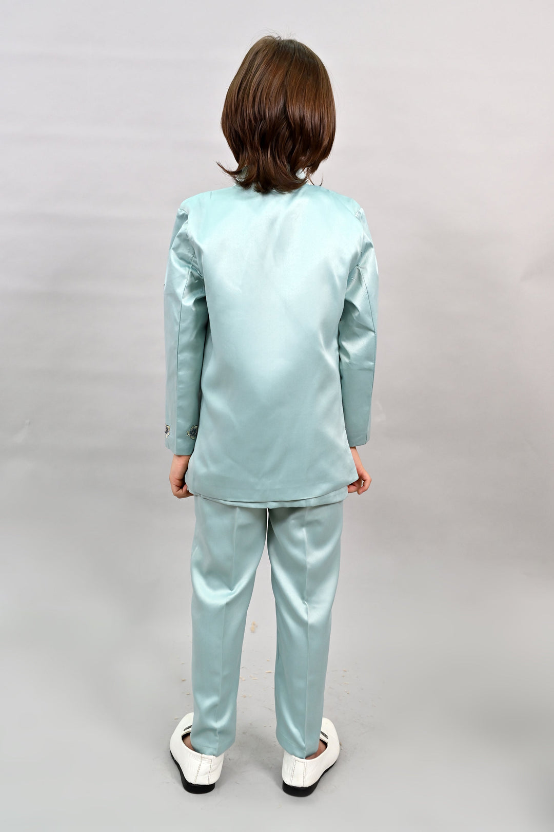 Boys Satin Floral Embroidered Sherwani Set - Teal Blue | SHOBITAM