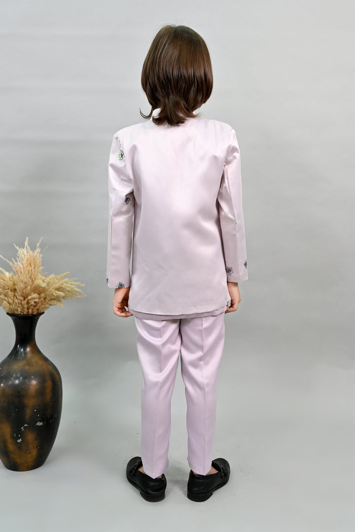 Boys Satin Peacock Floral Embroidered Sherwani Set - Lilac | SHOBITAM