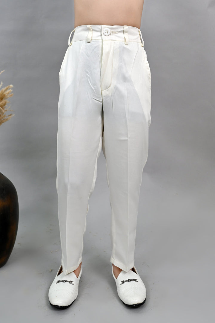 Boys Satin Peacock Floral Embroidered Sherwani Set - Offwhite  | SHOBITAM