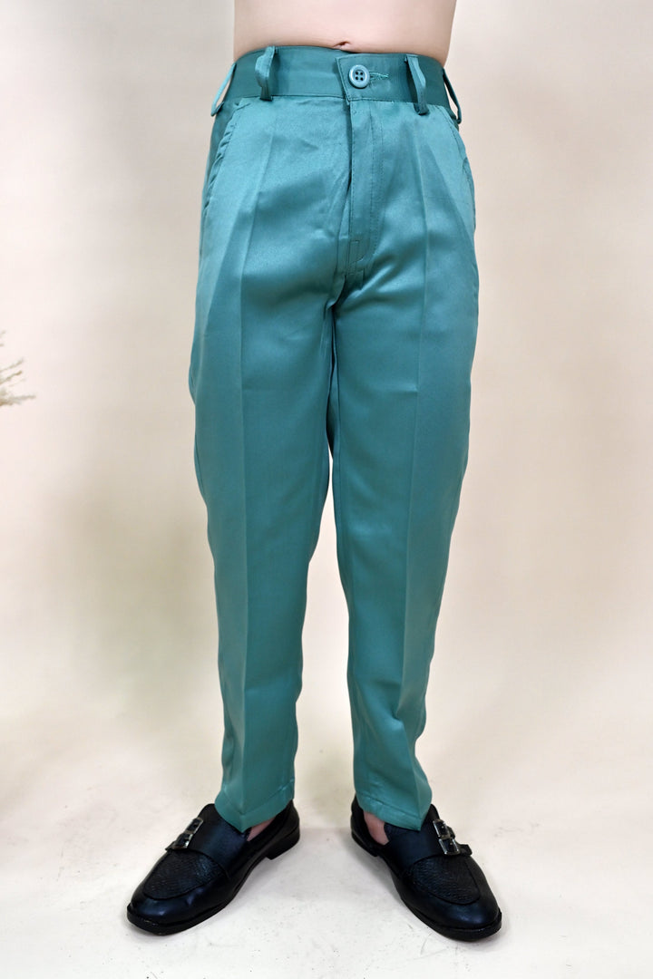 Boys Satin Sequined Embroidered Sherwani Set - Sea Green | SHOBITAM