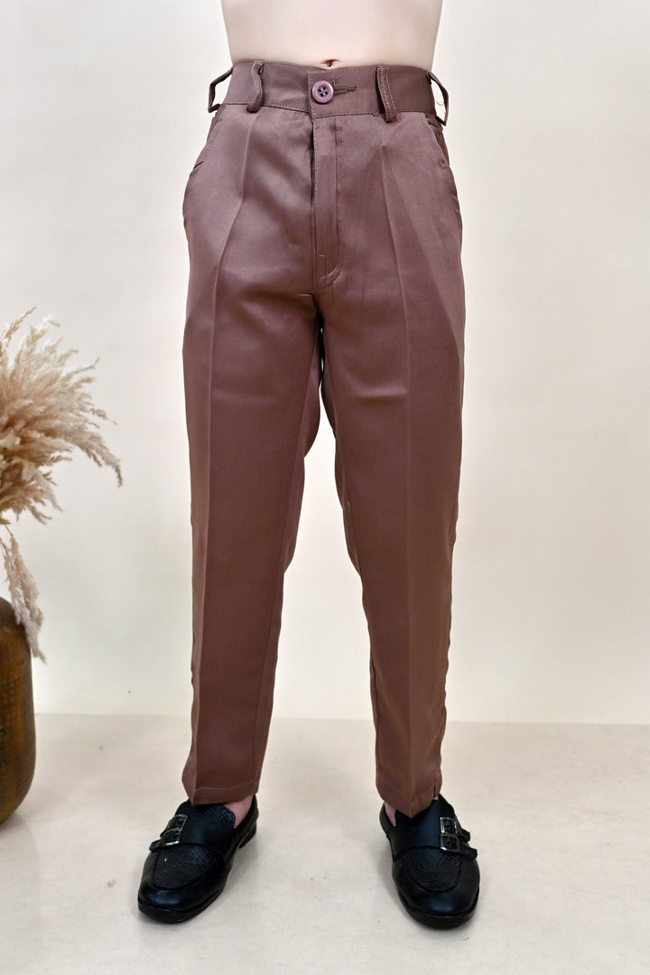 Boys Satin Sequined Embroidered Sherwani Set - Coffee Brown |SHOBITAM