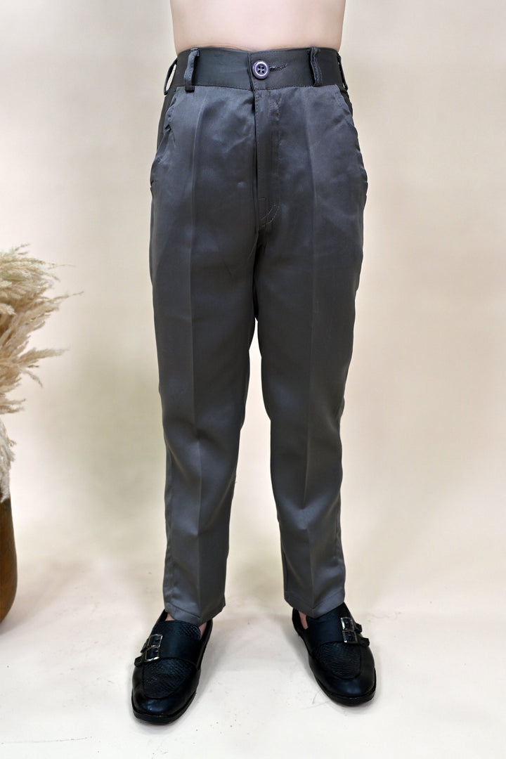 Boys Satin Sequined Embroidered Sherwani Set - Charcoal Grey  | SHOBITAM