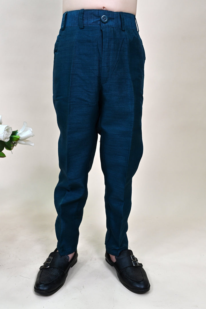 Boys Silk Blend Zigzag Jacquard Embroidered Sherwani Set - Royal Blue  | SHOBITAM