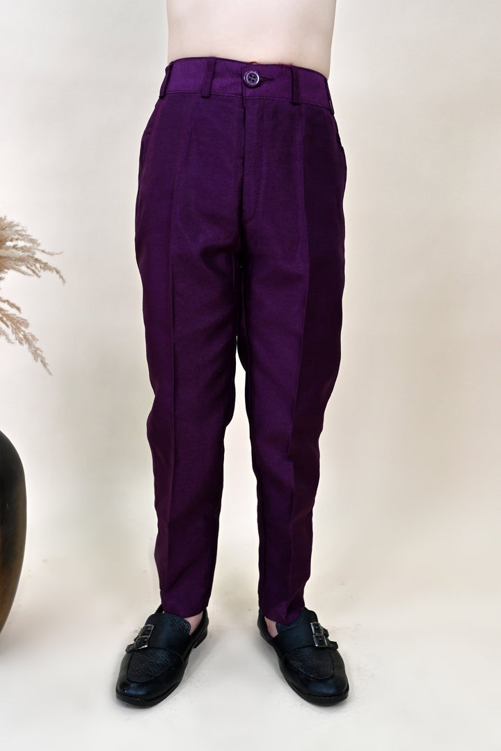 Boys Silk Blend Zigzag Jacquard Embroidered Sherwani Set - Wine  | SHOBITAM
