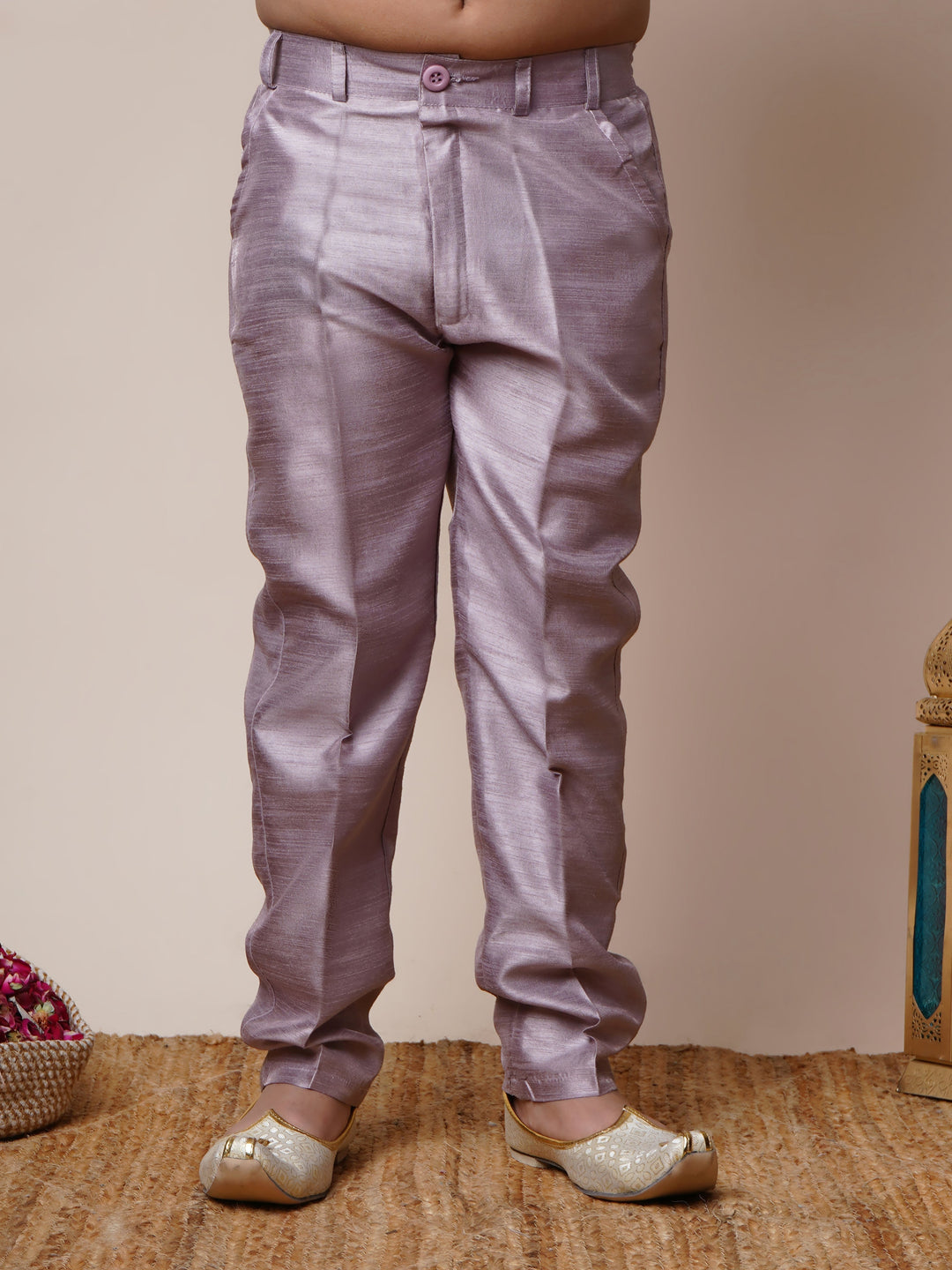 Boys Jacquard Scallop Motifs Sherwani Set with Trousers - Lilac  | SHOBITAM
