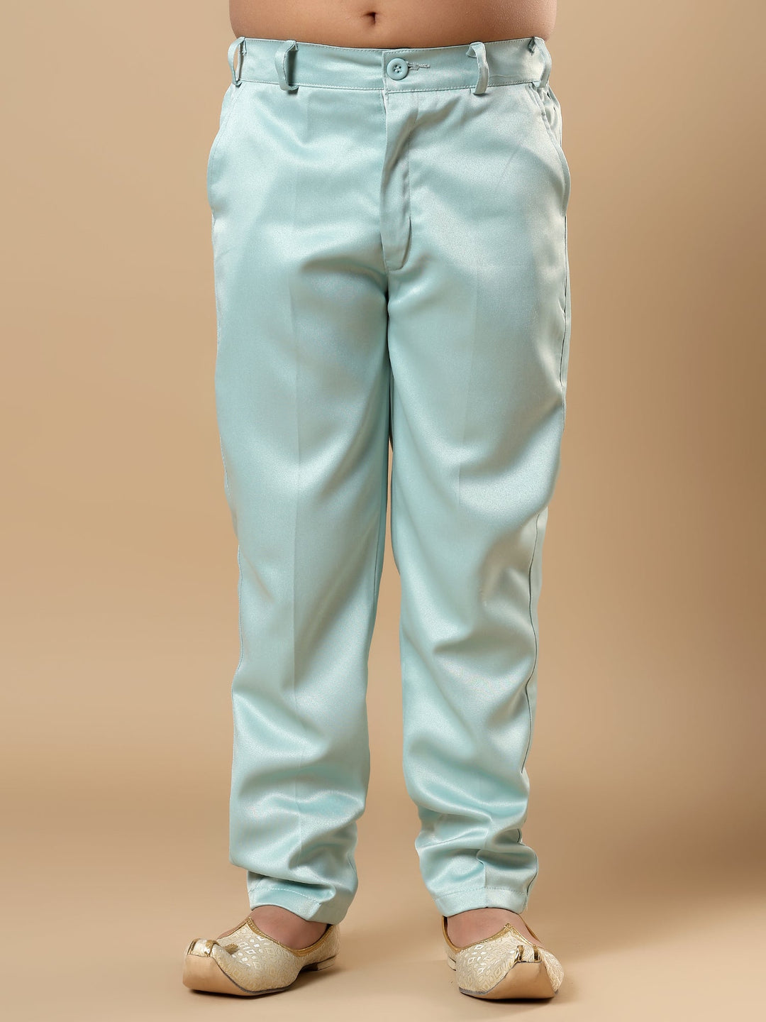 Boys Satin Geometric Diamond Jaal Embroidered Sequined Sherwani Set with Trousers and Jacket - Aqua Blue | SHOBITAM