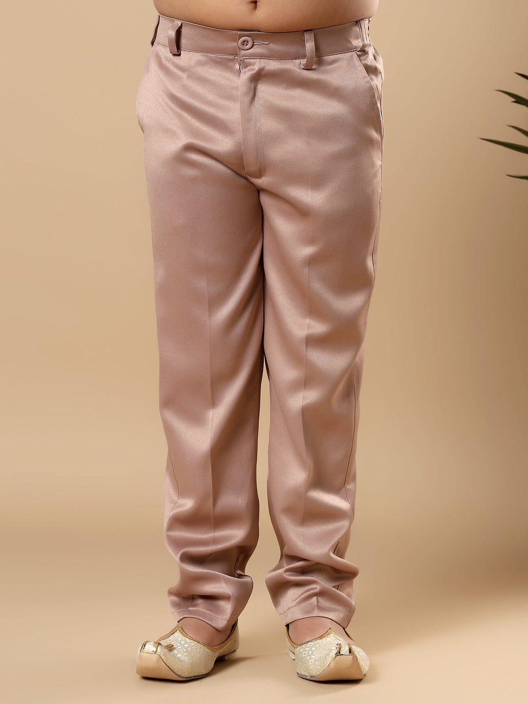 Boys Satin Geometric Diamond Jaal Embroidered Sequined Sherwani Set with Trousers and Jacket - Taupe Brown | SHOBITAM