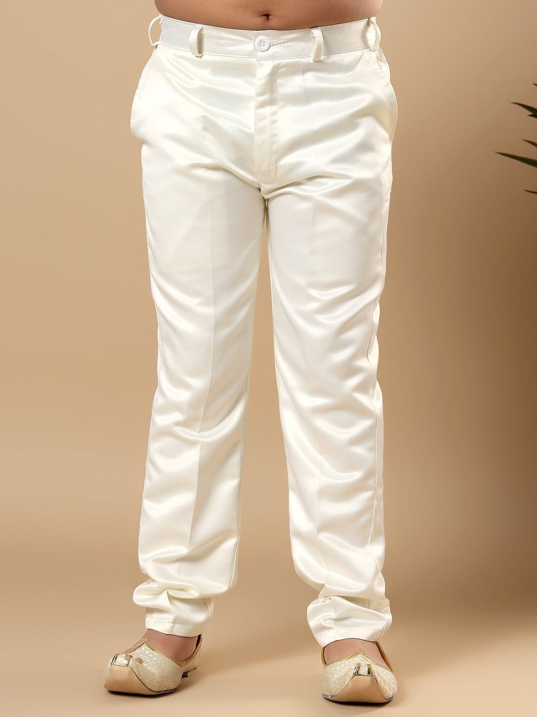 Boys Satin Geometric Diamond Jaal Embroidered Sequined Sherwani Set with Trousers and Jacket - Ivory | SHOBITAM
