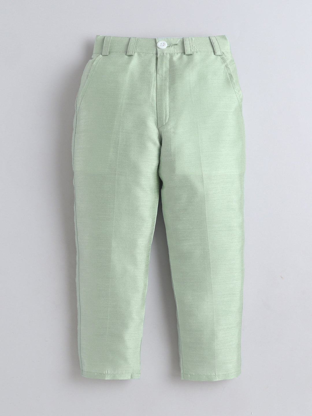 Boys Georgette Striped Sequined Embroidered Sherwani & Trouser Set with Necklace - Pista Green | SHOBITAM