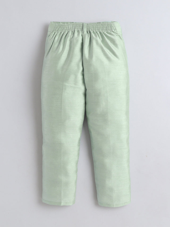 Boys Georgette Striped Sequined Embroidered Sherwani & Trouser Set with Necklace - Pista Green | SHOBITAM