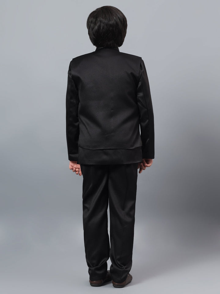 Boys Indo-Western Sherwani & Trouser Set with Sequined Waistcoat - Black | SHOBITAM