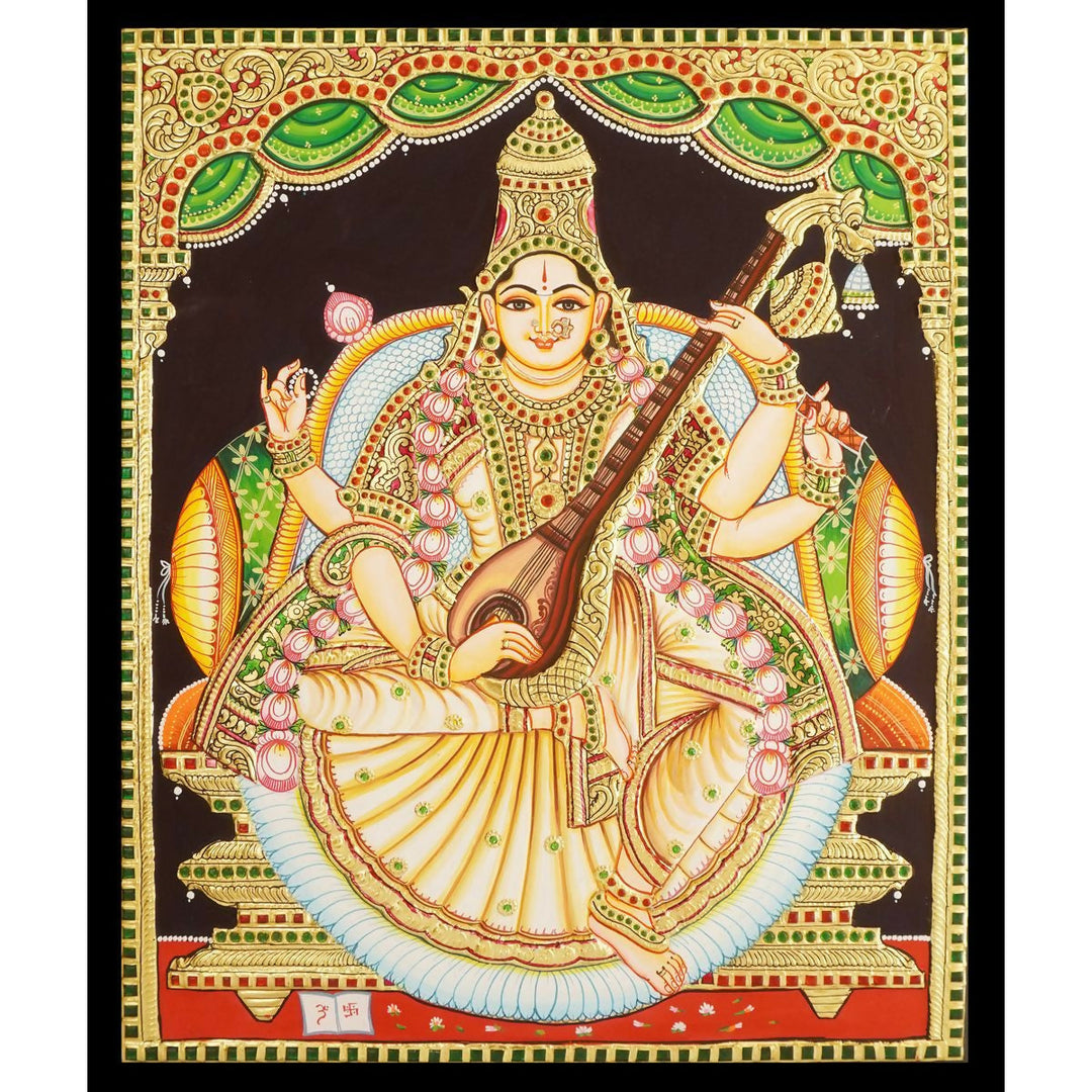TANJORE PAINTING SARASWATHI 16*20-SHOBITAM