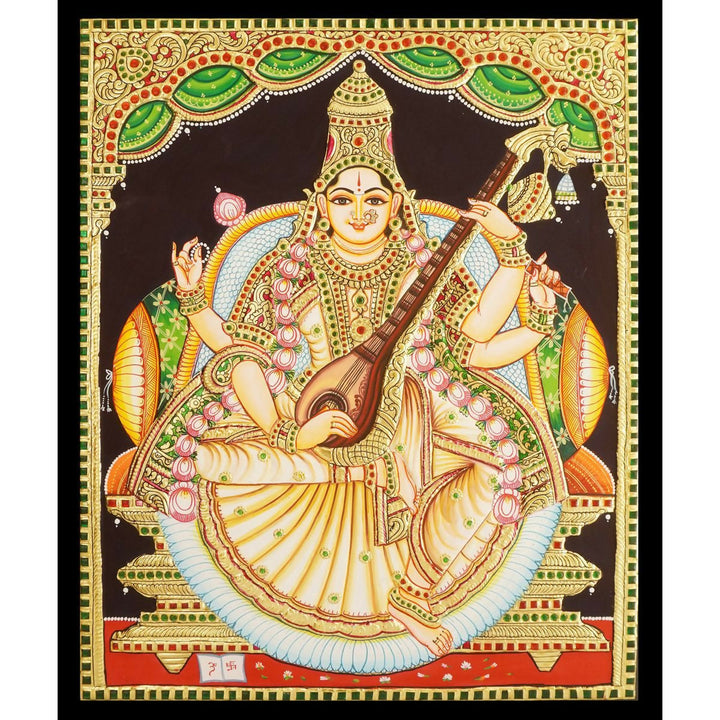 TANJORE PAINTING SARASWATHI 16*20-SHOBITAM