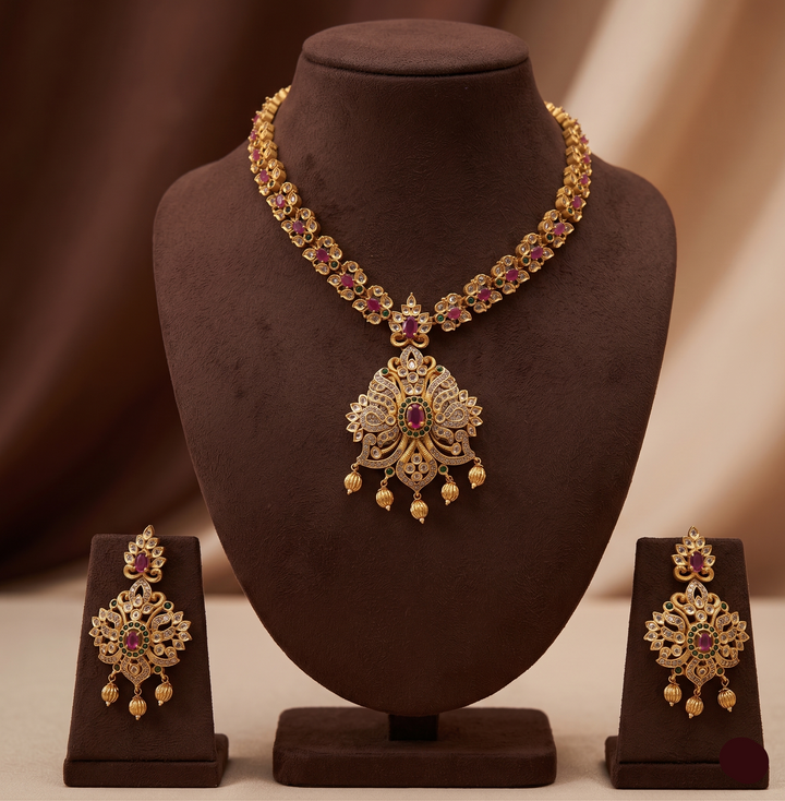 Imperial Multicolour CZ Necklace Set | SHOBITAM