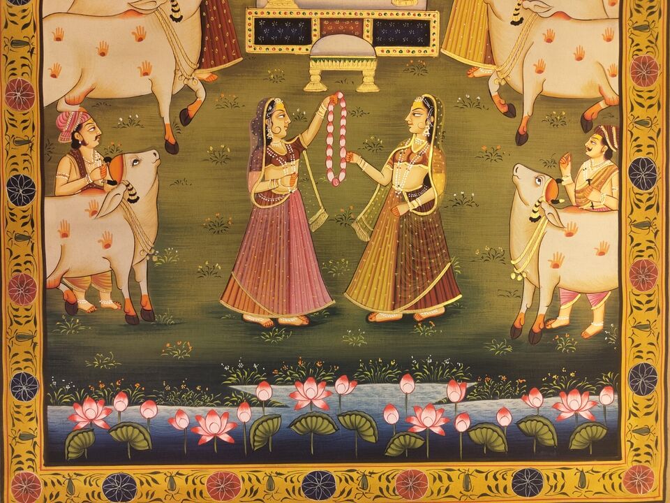 2x3 feet Authentic Jaipur Painting Shreenath ji phool Swagat | SHOBITAM