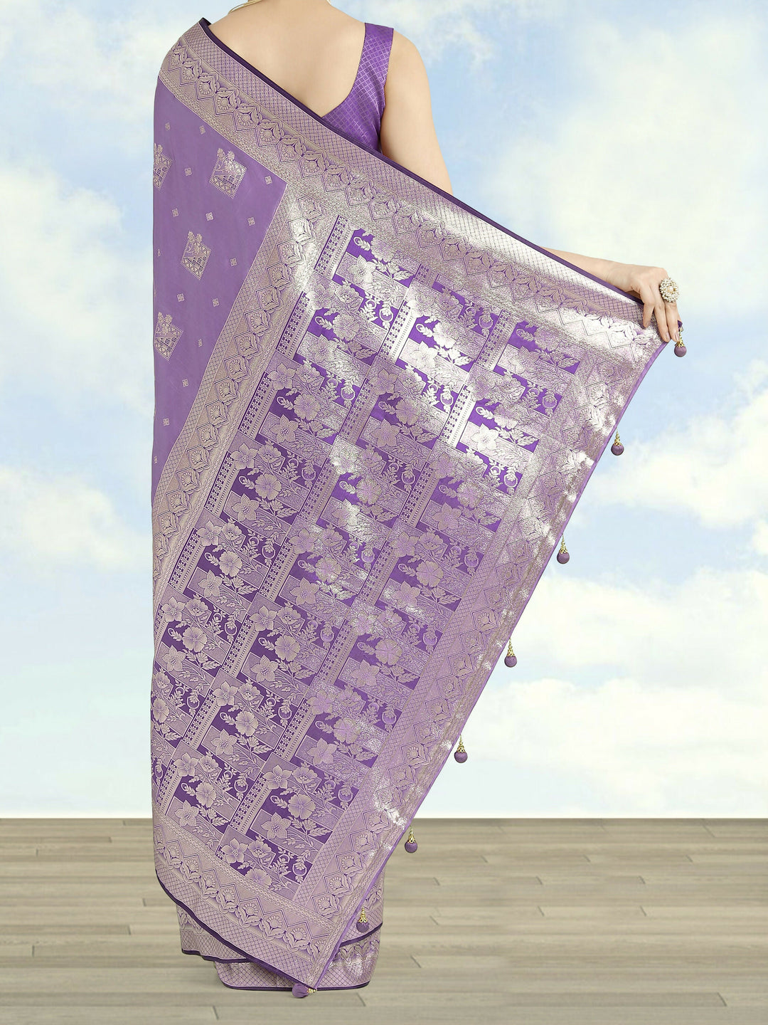 Lavender Color Banarasi Satin Silk Zari Weaving Saree | SHOBITAM