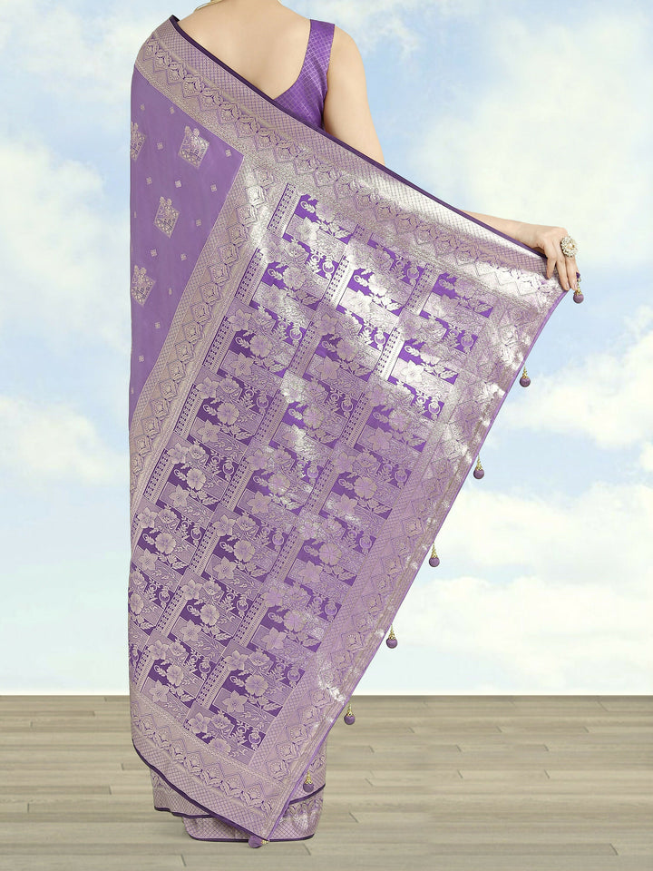Lavender Color Banarasi Satin Silk Zari Weaving Saree | SHOBITAM