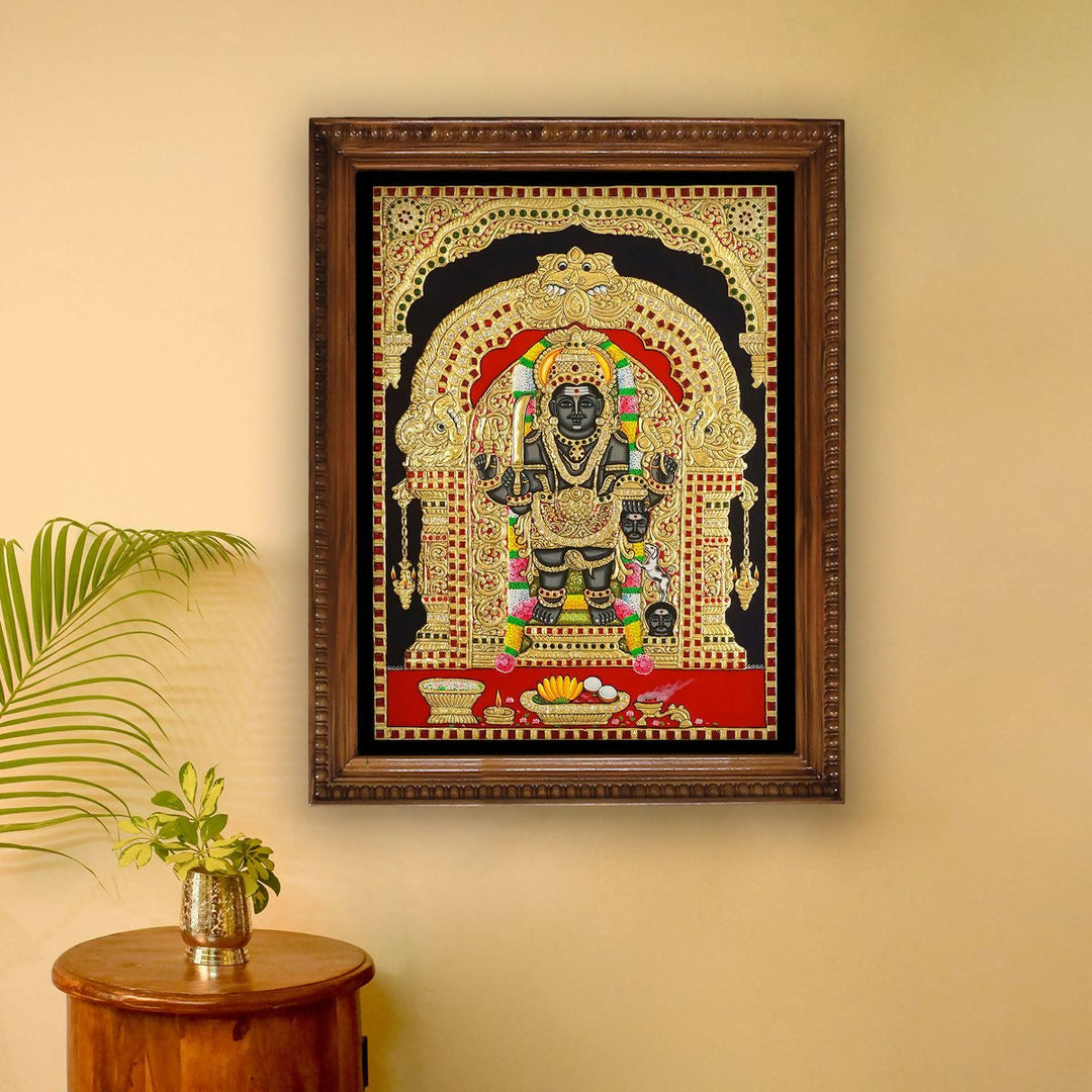 24*18 TANJORE PAINTING KALABHAIRAVA Authentic With 22 Ct Gold Foil and Jaipur Gemstones,Unframed | SHOBITAM