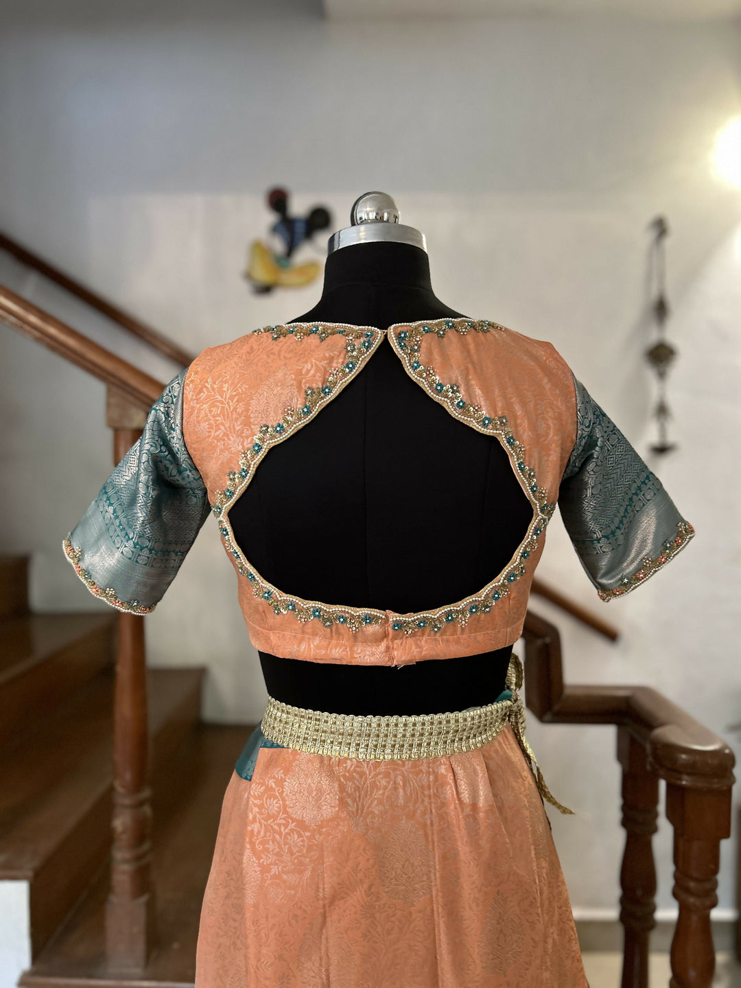 Peach jacquard skirt self blouse | SHOBITAM