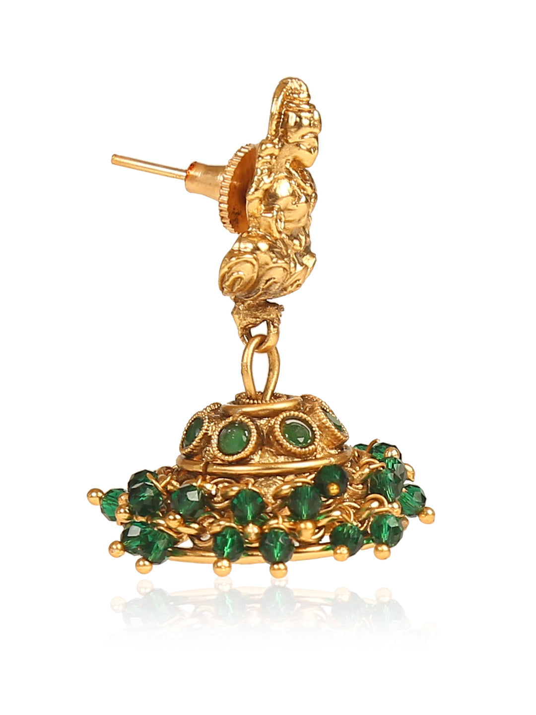 Laxmi temple necklace with green glass beads | SHOBITAM