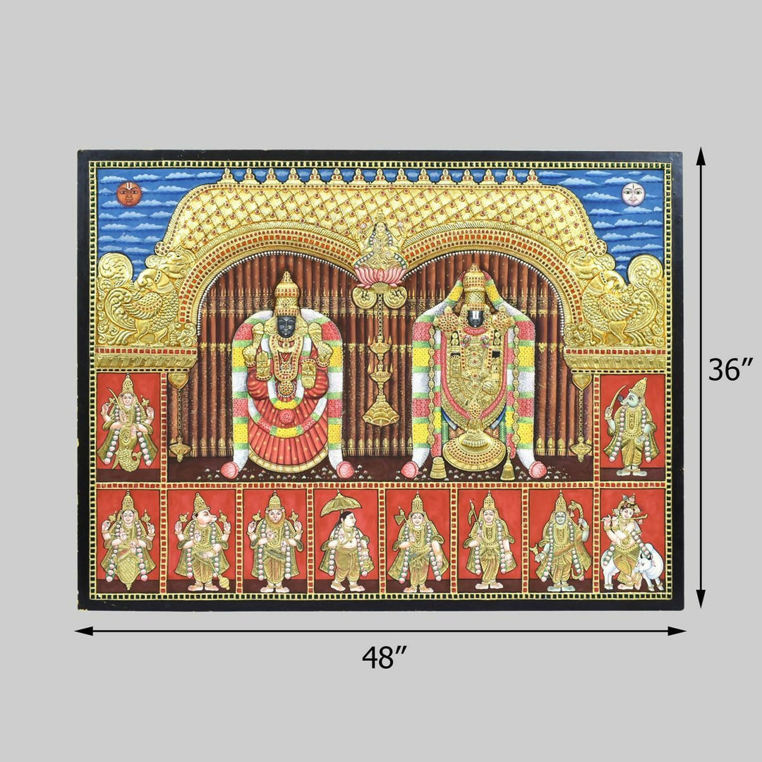 TANJORE ANTIQUE BALAJI PADMAVATHY WITH DASAVATHARAM 36*48 | SHOBITAM