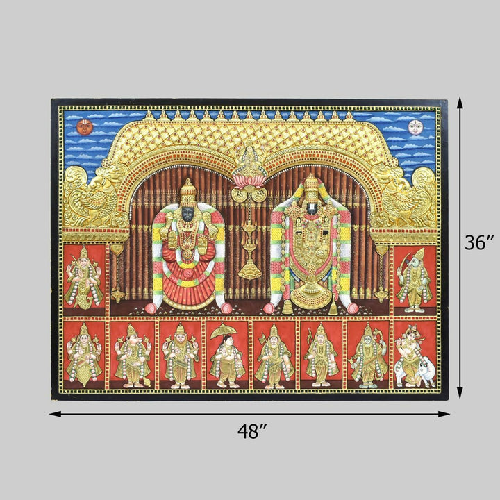 TANJORE ANTIQUE BALAJI PADMAVATHY WITH DASAVATHARAM 36*48 | SHOBITAM