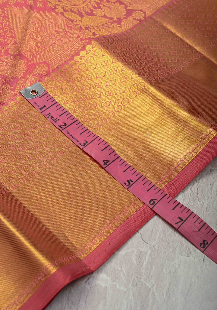 Rose Pink Kanjivaram Pure Silk Saree with Vanasingaram Brocade and Zari Border | SILK MARK CERTIFIED