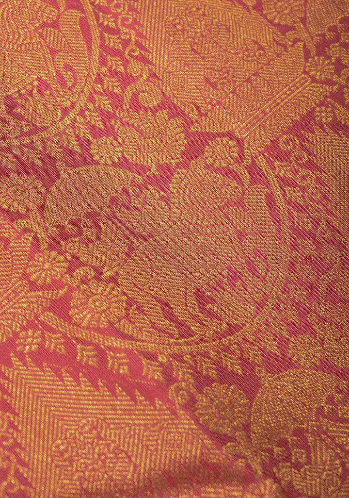 Rose Pink Kanjivaram Pure Silk Saree with Vanasingaram Brocade and Zari Border | SILK MARK CERTIFIED