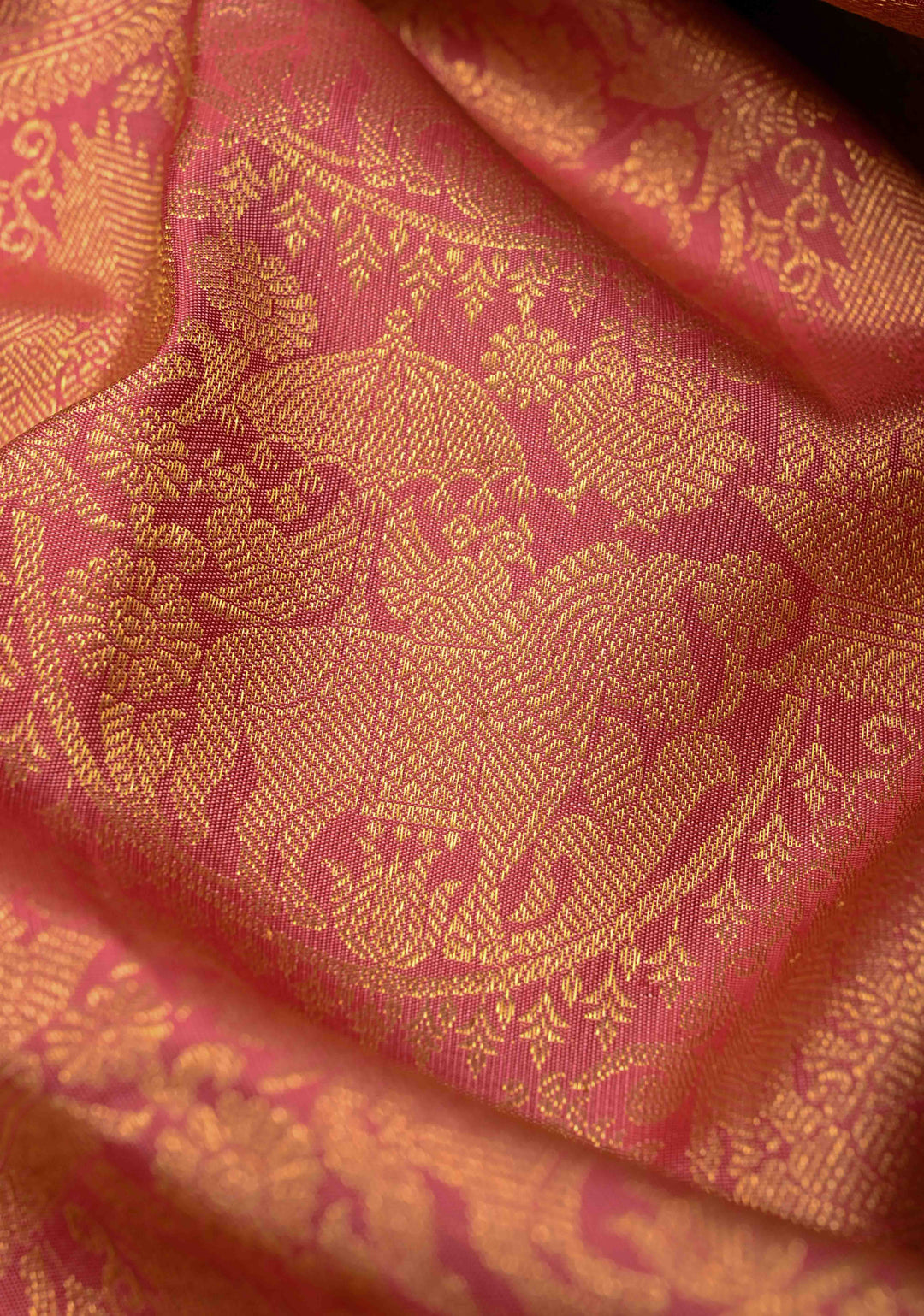 Rose Pink Kanjivaram Pure Silk Saree with Vanasingaram Brocade and Zari Border | SILK MARK CERTIFIED