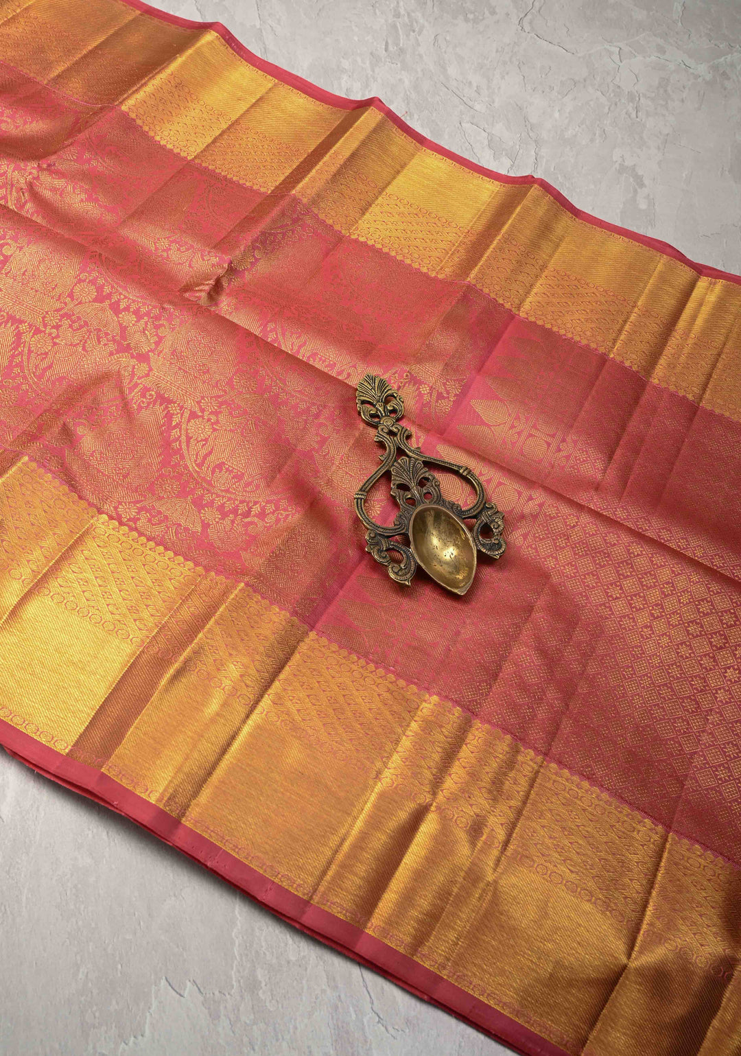 Rose Pink Kanjivaram Pure Silk Saree with Vanasingaram Brocade and Zari Border | SILK MARK CERTIFIED