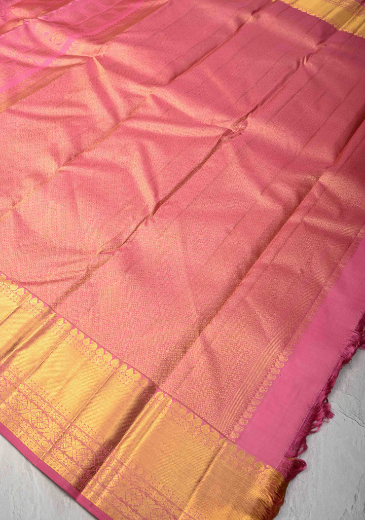 Patola Meena Rose Pink Pure Kanjivaram Silk Saree with Patola Brocade and Zari Border | SILK MARK CERTIFIED