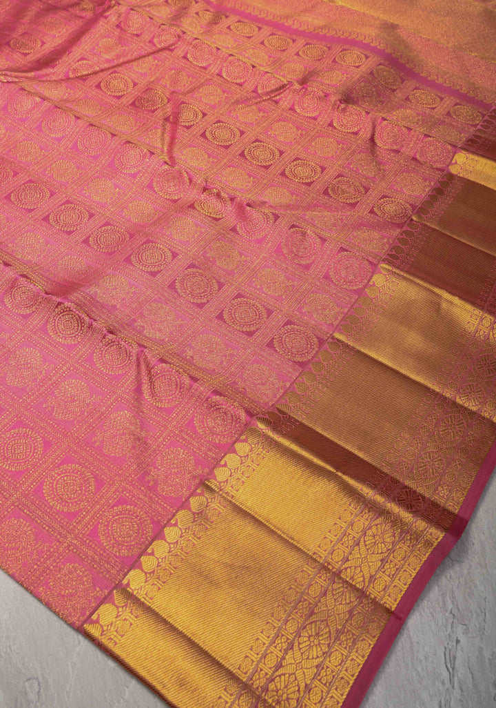 Patola Meena Rose Pink Pure Kanjivaram Silk Saree with Patola Brocade and Zari Border | SILK MARK CERTIFIED